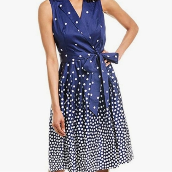 Anne Klein Notch Collar Wrap Dress Blue Size 6 - Picture 1 of 8